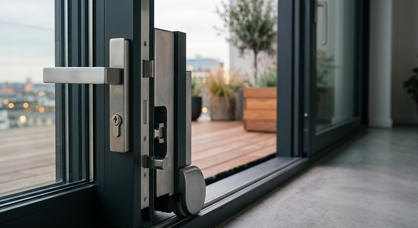 40 mid narrow sliding hardware close-up