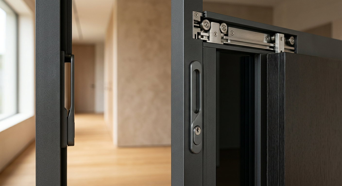 microslit sliding hanging hardware close-up