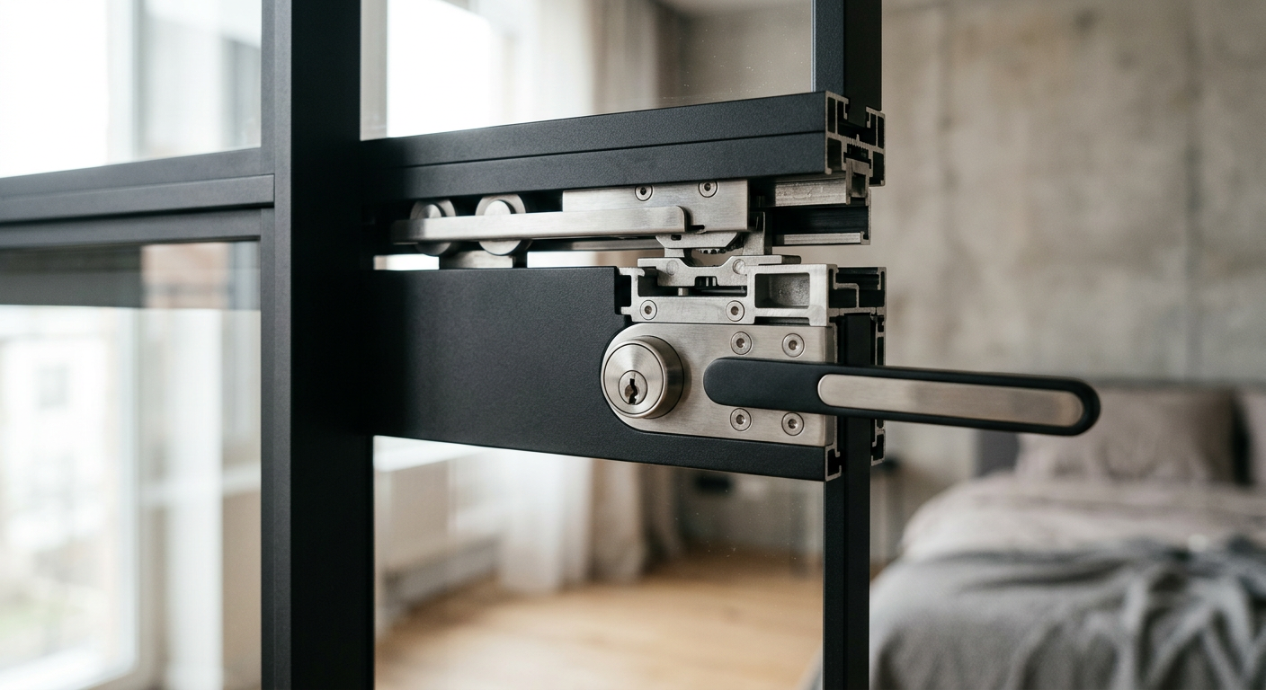 40 ultra narrow sliding hardware close-up