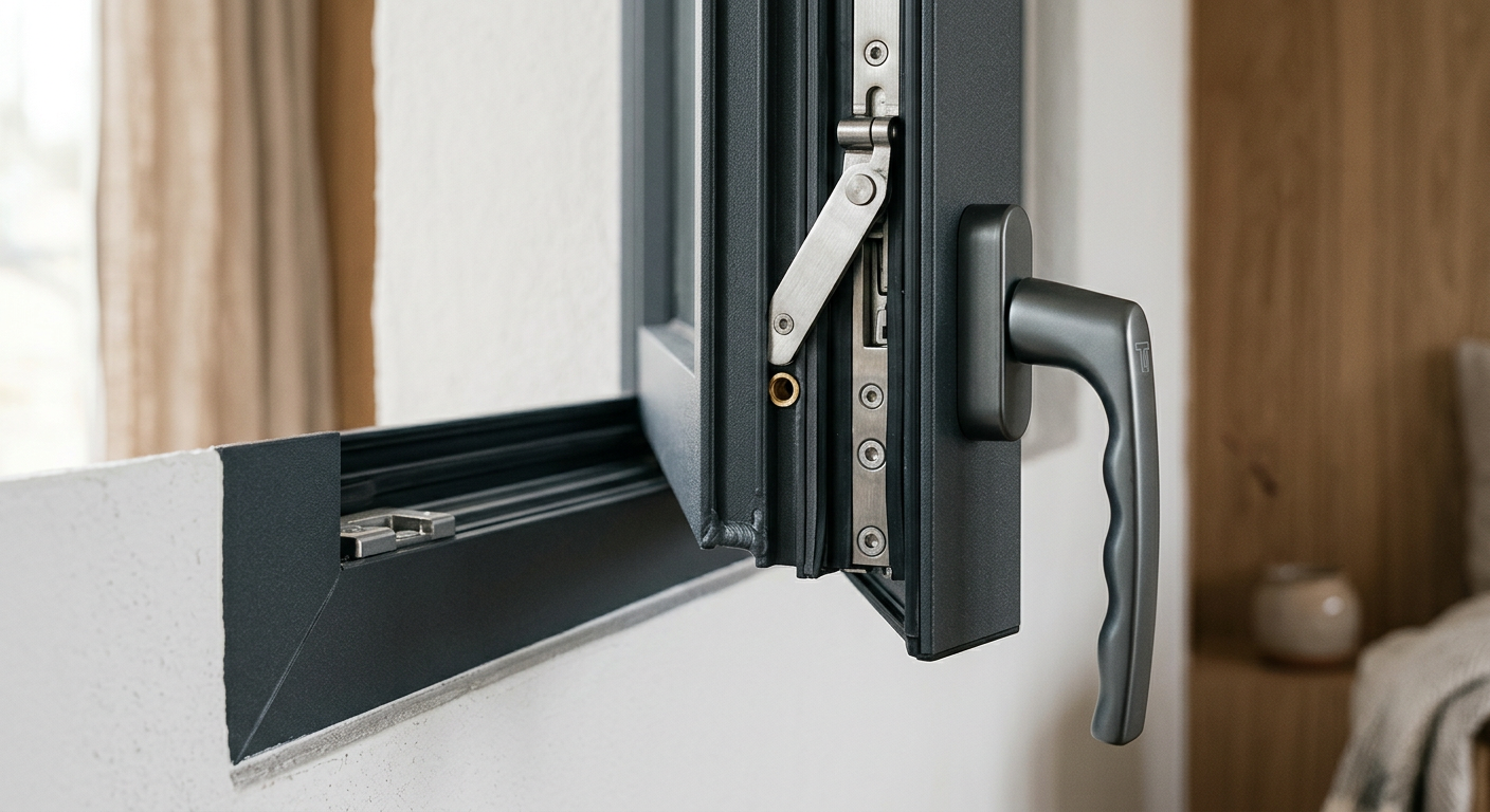 90 casement hardware close-up